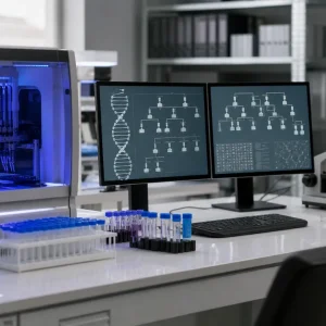 Forensiskt laboratorium med DNA-analysutrustning och släktforskningsdatabaser