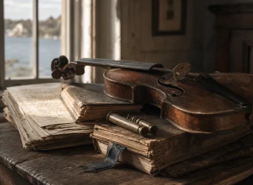 Gammal fiol och notböcker som symboliserar musikarvets släktled